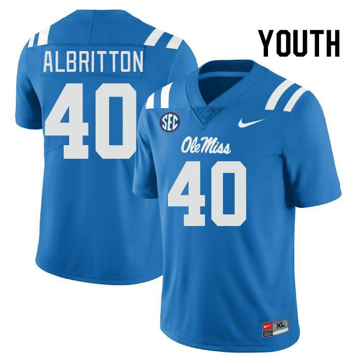 Youth #40 Jason Albritton Ole Miss Rebels College Football Jerseys Stitched-Power Blue